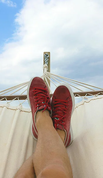 Red shoes in a hammock
